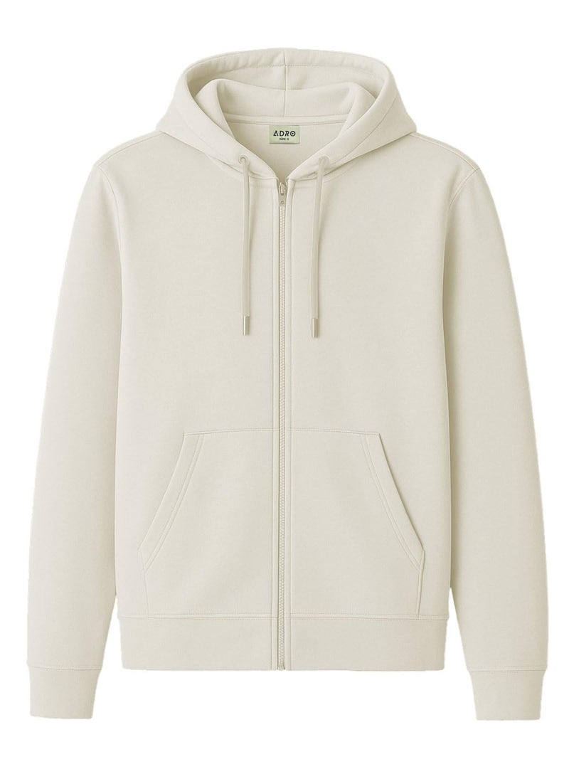 ADRO Zipper Hoodies | Sweatshirt with Zip | Jackets for Men | Mens Hoodie | 320 GSM Fleece | ZHH-24-PLN-WS-XL White Sand - Image 1