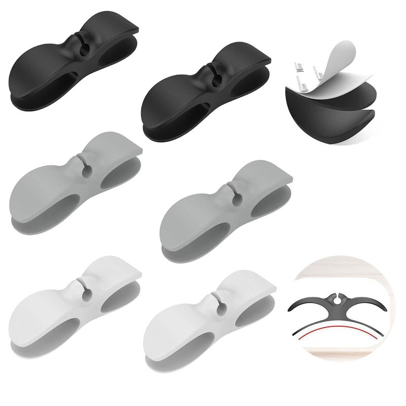 6-Piece Cable Organizer for Home Appliances, Adhesive Cable Winder, TPR Material, Grey, White, Black