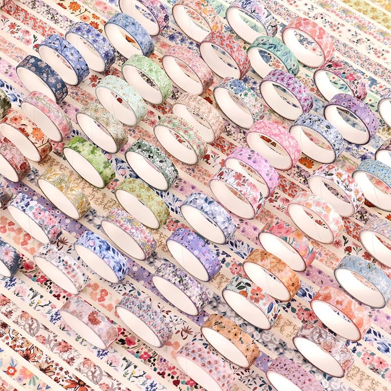 icceemee 60 Rolls Flowers Theme Washi Tape Set with Different Colorful Patterns, Writable Decorative Tapes for Scrapbooking, Junk Journal Supplies, Bullet Journaling, 0.39'' x 79'' per Roll - Image 3