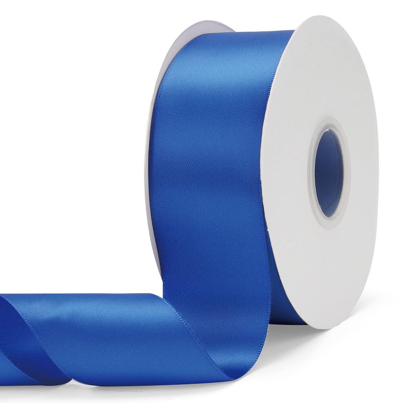 Ewaymado Solid Color Royal Blue Double Faced Satin Ribbon 2 X 50 Yards Fabric Ribbons Perfect for Wedding and Party DecorationGift Wrapping Sewing Crafts