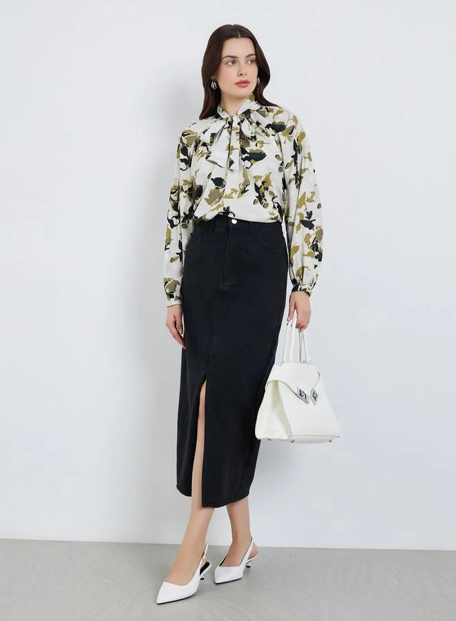 Styli Women Floral Print Tie-Neck Blouse