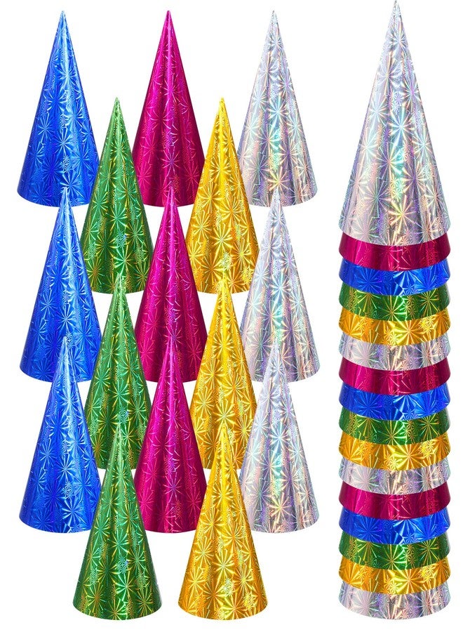 JaGely 100 Pieces Colorful Birthday Party Hats Metallic Foil Cone Hat for Christmas New Year Party Supplies, 5 Colors(Classic) - Image 1