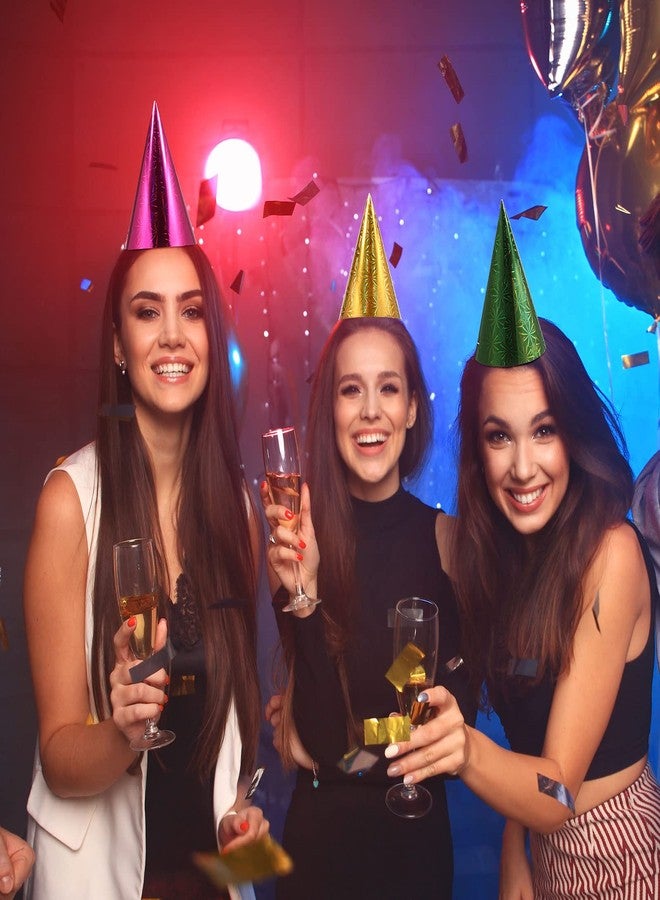 JaGely 100 Pieces Colorful Birthday Party Hats Metallic Foil Cone Hat for Christmas New Year Party Supplies, 5 Colors(Classic) - Image 3