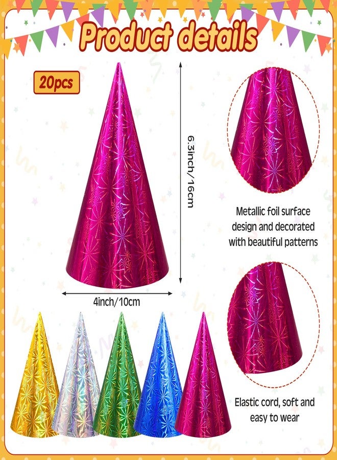 JaGely 100 Pieces Colorful Birthday Party Hats Metallic Foil Cone Hat for Christmas New Year Party Supplies, 5 Colors(Classic) - Image 2