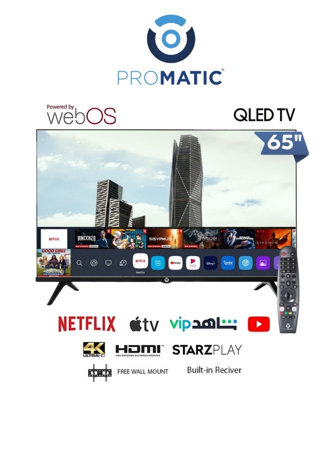 بروماتيك شاشة بروماتيك 65 بوصة QLED بدقة 4K سمارت WebOS موديل N65251OS — ألوان واقعية، ريفرش سريع، نظام ترفيهي متكامل، مناسبة للأفلام والألعاب - Image 1