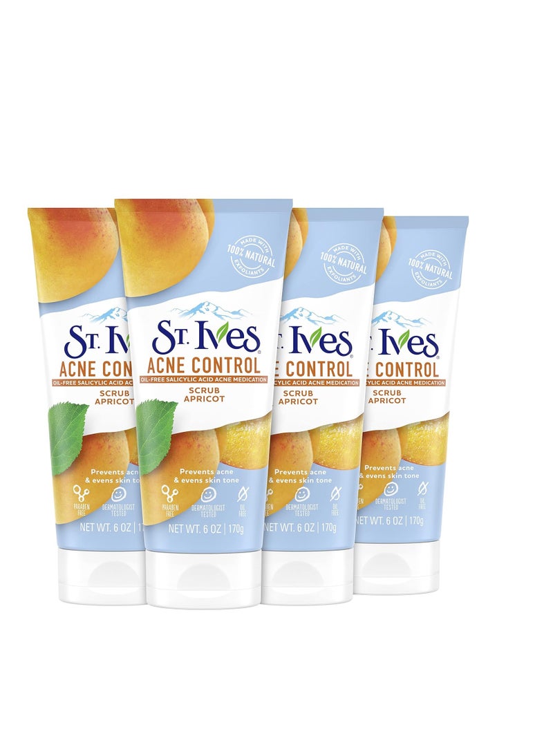 ST. Ives St. Ives Acne Control Apricot Face Scrub, Deep Exfoliator Skin Care, Prevents Acne for Radiant Skin, Salicylic Acid Acne Treatment Facial Scrub, Made with 100% Natural Exfoliants, 6 oz, 4 Pack  - Image 1