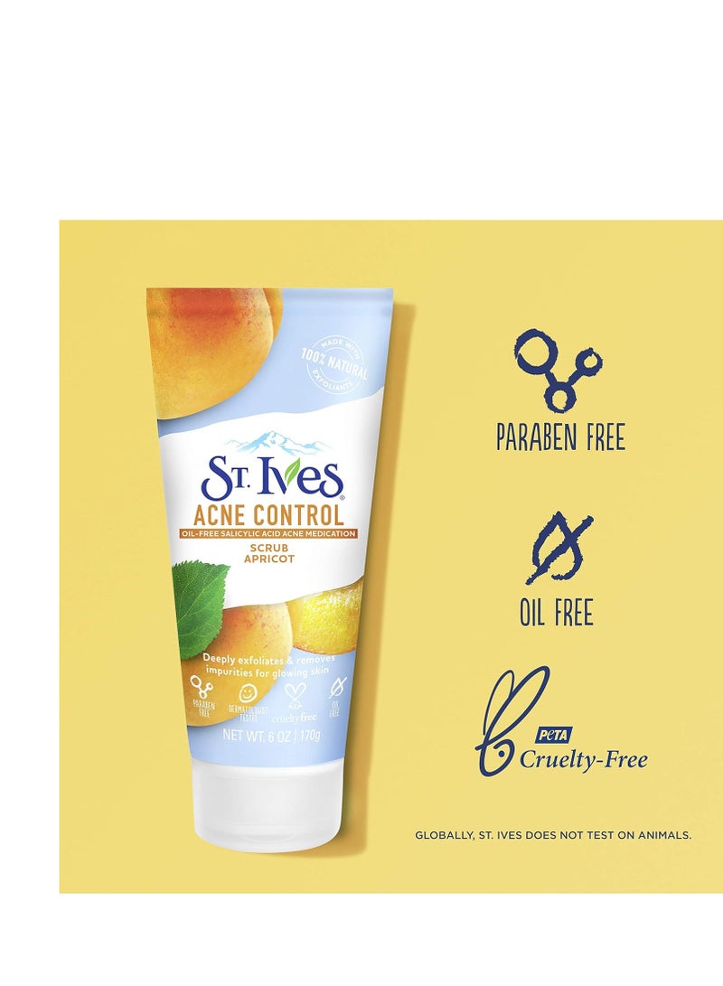 ST. Ives St. Ives Acne Control Apricot Face Scrub, Deep Exfoliator Skin Care, Prevents Acne for Radiant Skin, Salicylic Acid Acne Treatment Facial Scrub, Made with 100% Natural Exfoliants, 6 oz, 4 Pack  - Image 2