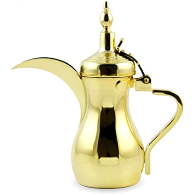 rayihni Gold Color Stainless Steel Arabic Coffee Dallah Pot Tea Pot Kettle  Classic 18 Oz - Image 1