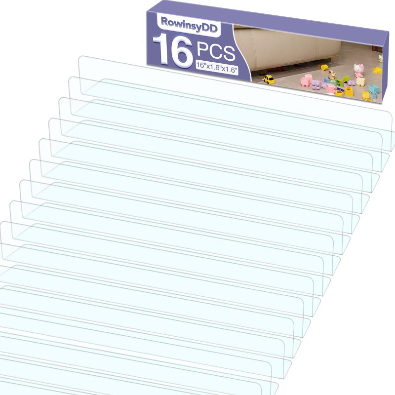 RowinsyDD 16 Pack Toy Blocker for Furniture Clear Under Couch Blocker Stop Things Going Under Sofa or Bed 16 L x 16 H Adjustable Gap Bumper for Furniture with Strong Tape
