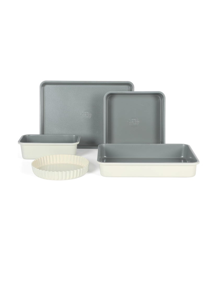 Sur La Table Kitchen Essential Carbon Steel Baking Pans Bakeware Set W/Premium PFA Free Grey Ceramic Non stick - Linen White Exterior - Image 1