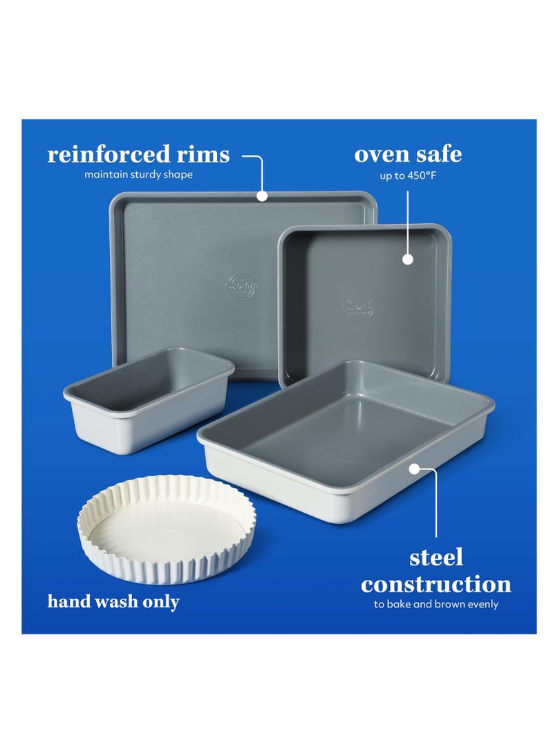 Sur La Table Kitchen Essential Carbon Steel Baking Pans Bakeware Set W/Premium PFA Free Grey Ceramic Non stick - Linen White Exterior - Image 2