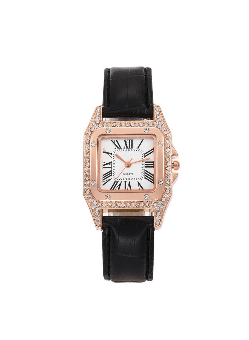 Fashionable bucket shaped square women's quartz watch with exquisite rhinestones on the dial, a two-piece set of watches and bracelets  - Image 2