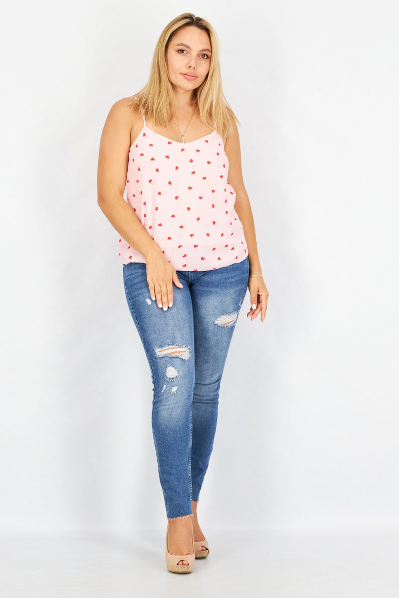 Style Cheat Women V-Neck Sleeveless Printed Top, Pink - Image 3