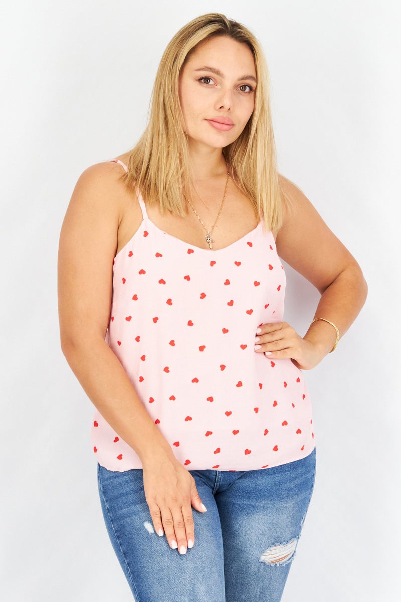 Style Cheat Women V-Neck Sleeveless Printed Top, Pink - Image 1