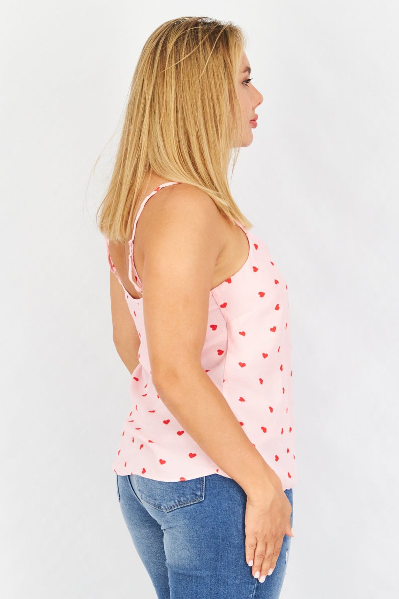 Style Cheat Women V-Neck Sleeveless Printed Top, Pink - Image 4