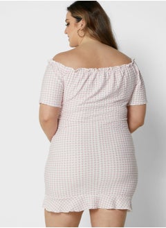 Pink Plus Size Gingham Bardot Frill Hem Dress - pzsku/Z1C4518BAB16D2CAC66D9Z/45/_/1698927180/7e5cbc16-badd-4984-aa9b-bdd97d8e2af1