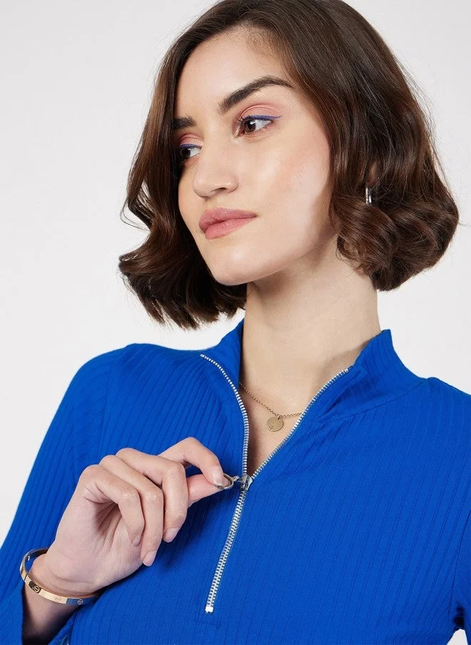 ساسافراس بلوزة نسائية مضلعة بسحاب أمامي