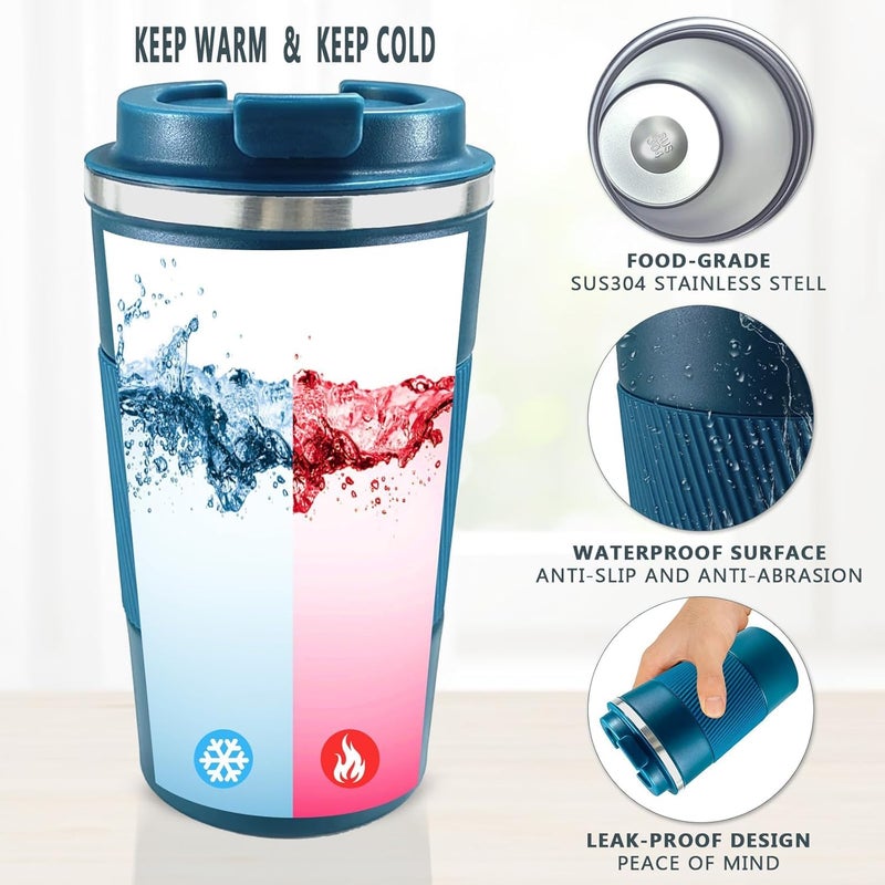 ACHARAJ Stainless Steel Vacuum Insulated Coffee Travel Mug for Ice Drink Hot Beverage Double Wall Travel Tumbler Cups with Spill Proof Lid for Men and Women475ml Blue - Image 4