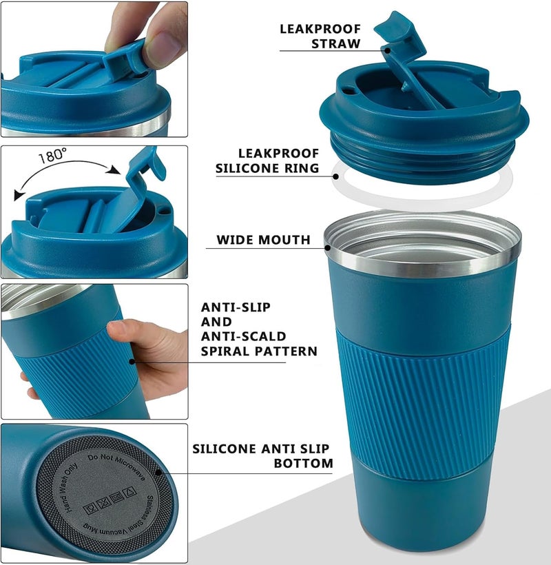 ACHARAJ Stainless Steel Vacuum Insulated Coffee Travel Mug for Ice Drink Hot Beverage Double Wall Travel Tumbler Cups with Spill Proof Lid for Men and Women475ml Blue - Image 3