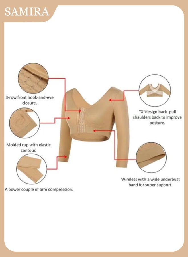 Samira Post-Surgery Arm and Waist Shaper for Women   Slimming Compression Sleeves with Front Closure   Back Support Corset  Recovery and Daily Wear (Beige, M-XXXL) - Image 2
