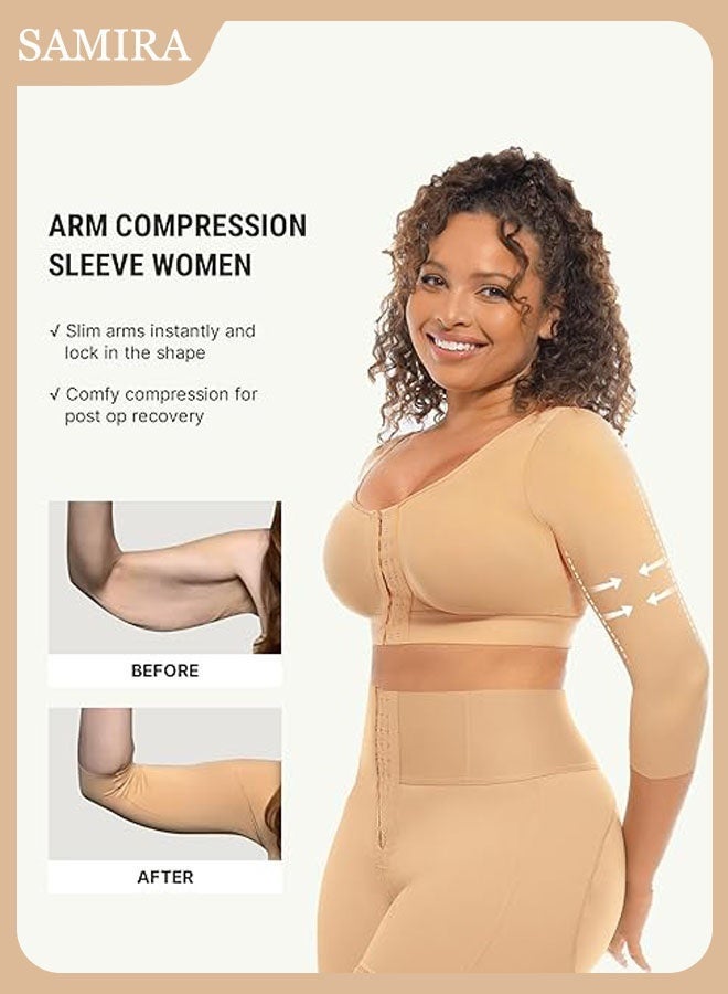 Samira Post-Surgery Arm and Waist Shaper for Women   Slimming Compression Sleeves with Front Closure   Back Support Corset  Recovery and Daily Wear (Beige, M-XXXL) - Image 3
