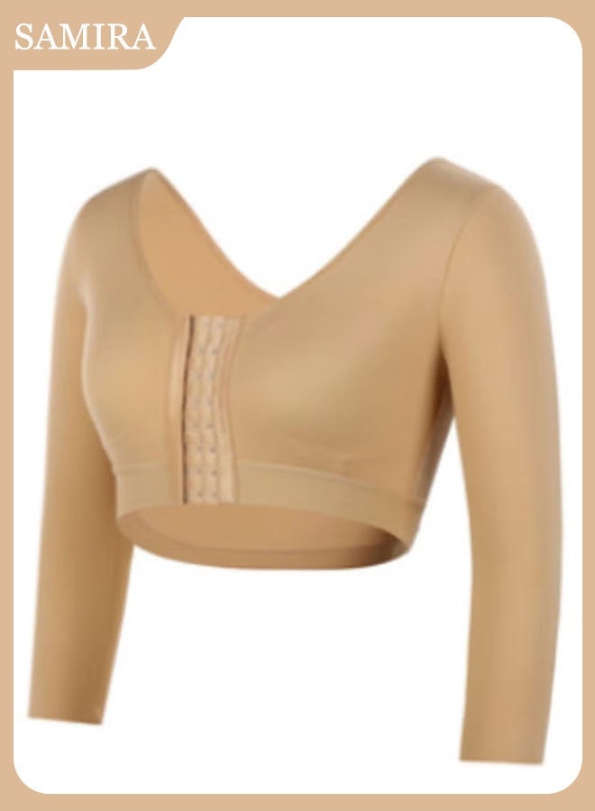 Samira Post-Surgery Arm and Waist Shaper for Women   Slimming Compression Sleeves with Front Closure   Back Support Corset  Recovery and Daily Wear (Beige, M-XXXL) - Image 1