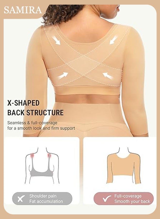 Samira Post-Surgery Arm and Waist Shaper for Women   Slimming Compression Sleeves with Front Closure   Back Support Corset  Recovery and Daily Wear (Beige, M-XXXL) - Image 4