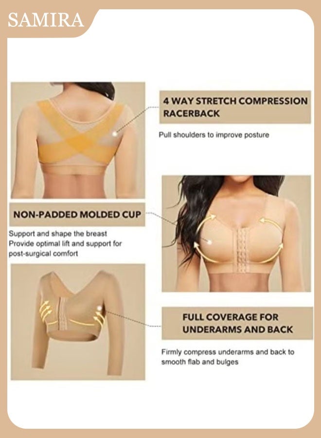 Samira Post-Surgery Arm and Waist Shaper for Women   Slimming Compression Sleeves with Front Closure   Back Support Corset  Recovery and Daily Wear (Beige, M-XXXL) - Image 5