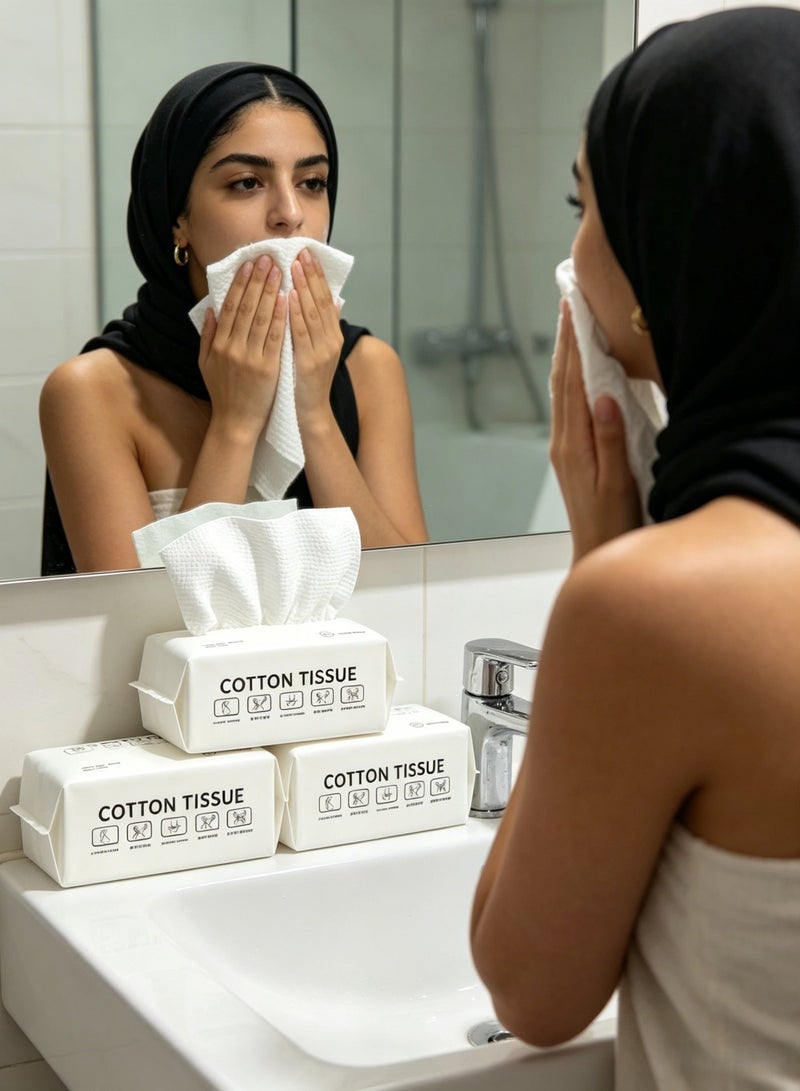 Aimayapet 300PCS Disposable Face Towel, Makeup Remover Dry Wipes, Soft Face Cleansing Towels Cotton Face Towel Wipes, Portable Cleaning Facial Tissues Dry Wet Dual Use for Sensitive Skin & Baby& Personal Care(3 Packs (100 Count Per Pack)) - Image 3