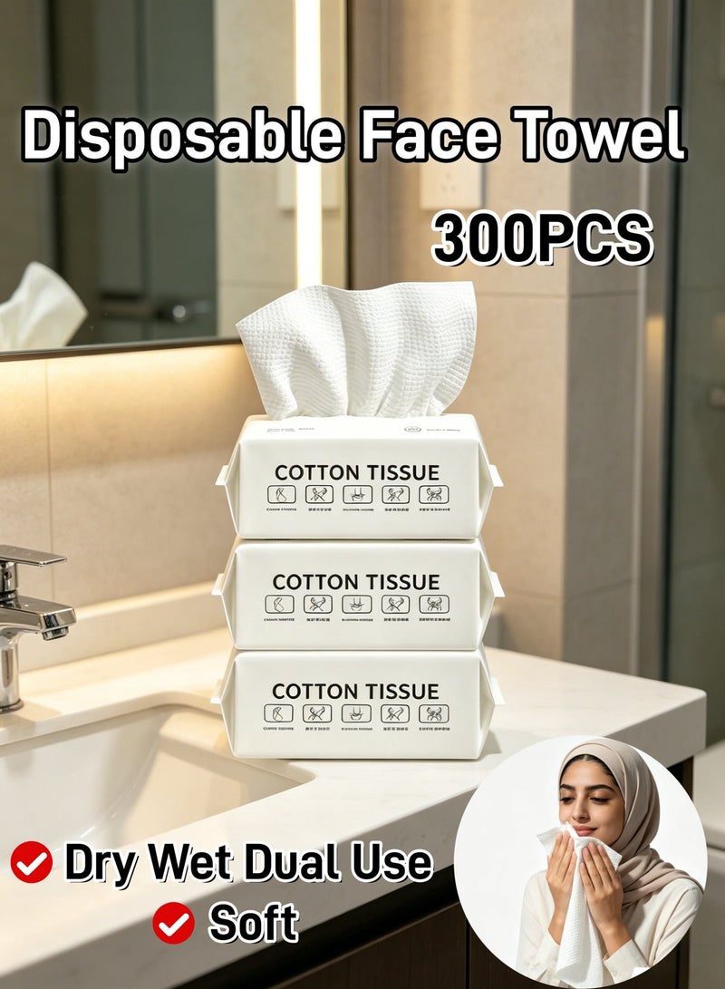 Aimayapet 300PCS Disposable Face Towel, Makeup Remover Dry Wipes, Soft Face Cleansing Towels Cotton Face Towel Wipes, Portable Cleaning Facial Tissues Dry Wet Dual Use for Sensitive Skin & Baby& Personal Care(3 Packs (100 Count Per Pack)) - Image 1