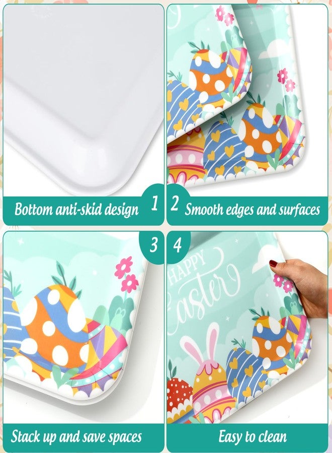 FYSUIMU 2Pcs Happy Easter Serving Tray Colorful Egg Bunny 13 X 10 Inch Reusable Melamine Charcuterie Floral Cheese Appetizer Board Snack Food Serving Platter for Home Spring Birthday Party Supplies - Image 3