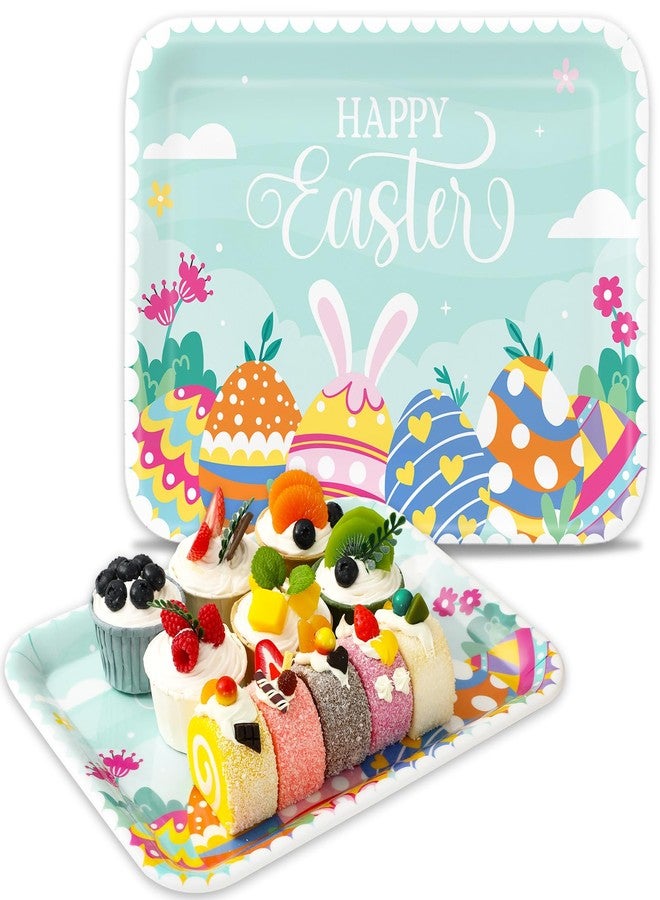 FYSUIMU 2Pcs Happy Easter Serving Tray Colorful Egg Bunny 13 X 10 Inch Reusable Melamine Charcuterie Floral Cheese Appetizer Board Snack Food Serving Platter for Home Spring Birthday Party Supplies - Image 1