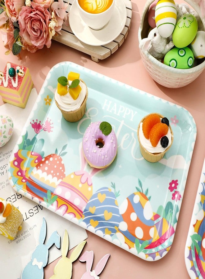 FYSUIMU 2Pcs Happy Easter Serving Tray Colorful Egg Bunny 13 X 10 Inch Reusable Melamine Charcuterie Floral Cheese Appetizer Board Snack Food Serving Platter for Home Spring Birthday Party Supplies - Image 5
