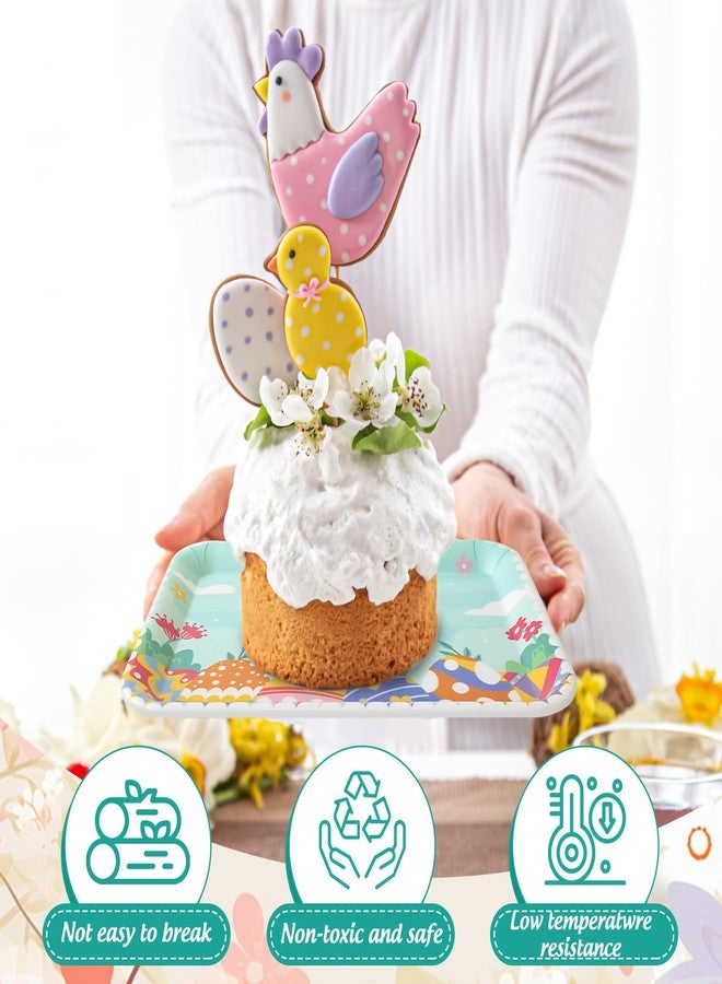 FYSUIMU 2Pcs Happy Easter Serving Tray Colorful Egg Bunny 13 X 10 Inch Reusable Melamine Charcuterie Floral Cheese Appetizer Board Snack Food Serving Platter for Home Spring Birthday Party Supplies - Image 4