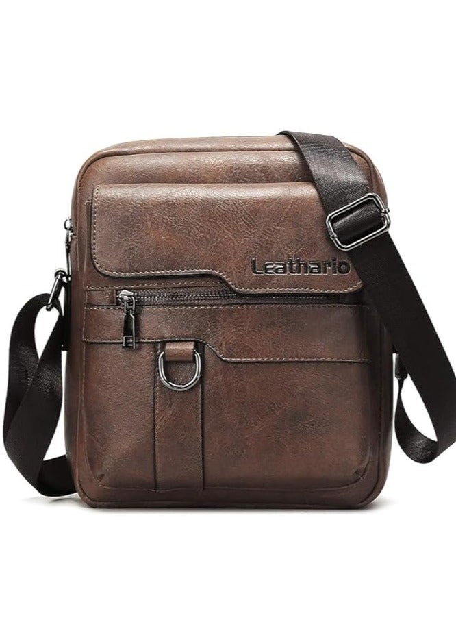 Men's Leather Lithario Crossbody Bag, Stylish and Functional Shoulder Bag with Multiple Pockets, Ideal for Everyday Use and Travel, Brown - Image 1