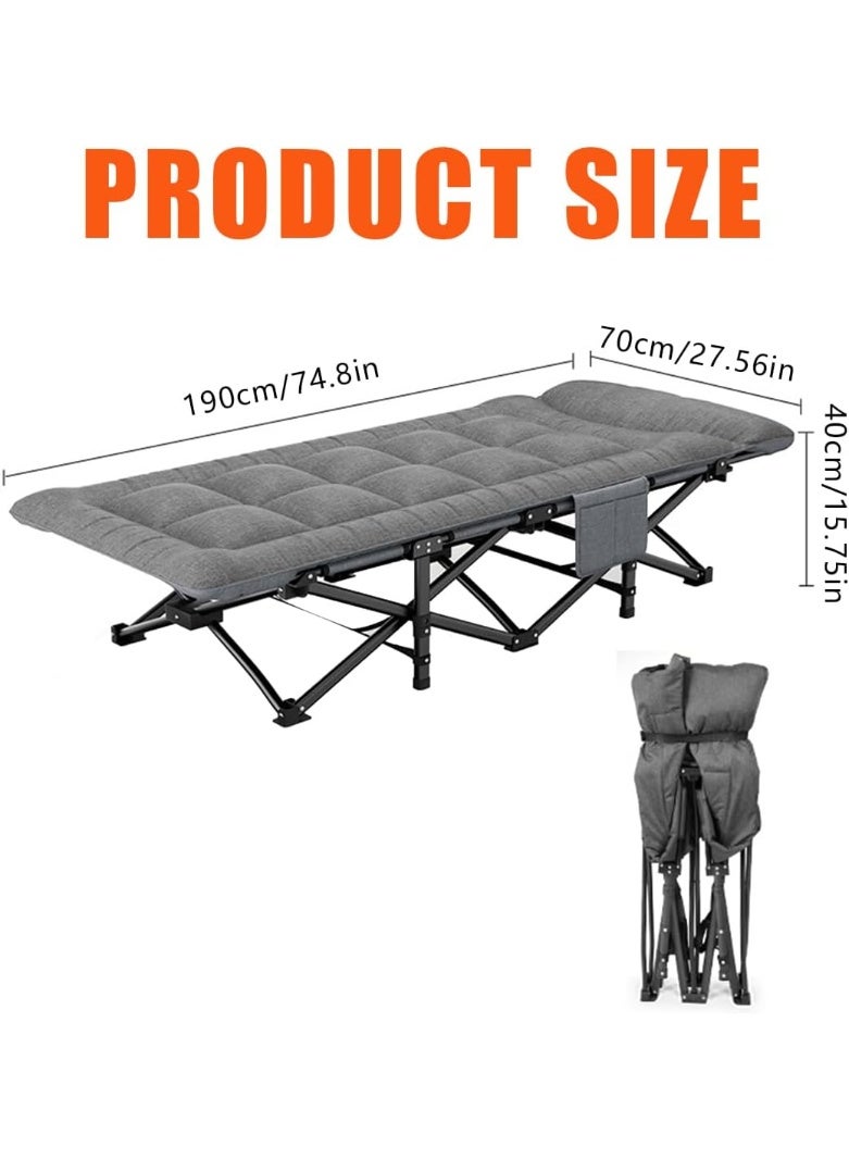 ميشيدا سرير مخيم قابل للطي للبالغين، سرير خفيف الوزن وقابل للطي مع جيب جانبي وحقيبة حمل، سرير خيمة محمول للتخييم الخارجي، القيلولة المكتبية والسفر، يحمل حتى ٤٥٠ رطلاً (رمادي). - Image 4