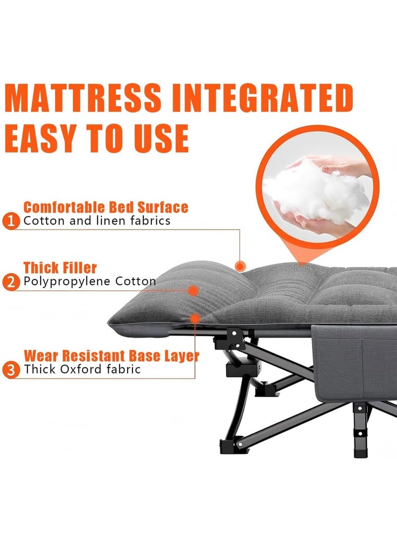 ميشيدا سرير مخيم قابل للطي للبالغين، سرير خفيف الوزن وقابل للطي مع جيب جانبي وحقيبة حمل، سرير خيمة محمول للتخييم الخارجي، القيلولة المكتبية والسفر، يحمل حتى ٤٥٠ رطلاً (رمادي). - Image 2