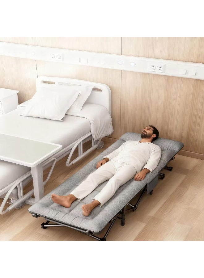 ميشيدا سرير مخيم قابل للطي للبالغين، سرير خفيف الوزن وقابل للطي مع جيب جانبي وحقيبة حمل، سرير خيمة محمول للتخييم الخارجي، القيلولة المكتبية والسفر، يحمل حتى ٤٥٠ رطلاً (رمادي). - Image 3