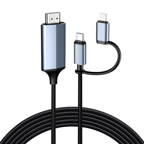 lulaven 2-in-1 Lightning & Type C to HDMI Cable [6FT], HDMI Cable for iPhone, Dual Interface for All iPhones (17/16/15/14/Pro/Max) & iPad Pro/Air, Sync Video and Sound (Not for Laptops or Android) - Image 1