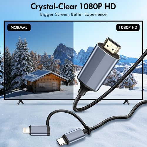 lulaven 2-in-1 Lightning & Type C to HDMI Cable [6FT], HDMI Cable for iPhone, Dual Interface for All iPhones (17/16/15/14/Pro/Max) & iPad Pro/Air, Sync Video and Sound (Not for Laptops or Android) - Image 5