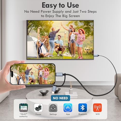 lulaven 2-in-1 Lightning & Type C to HDMI Cable [6FT], HDMI Cable for iPhone, Dual Interface for All iPhones (17/16/15/14/Pro/Max) & iPad Pro/Air, Sync Video and Sound (Not for Laptops or Android) - Image 3