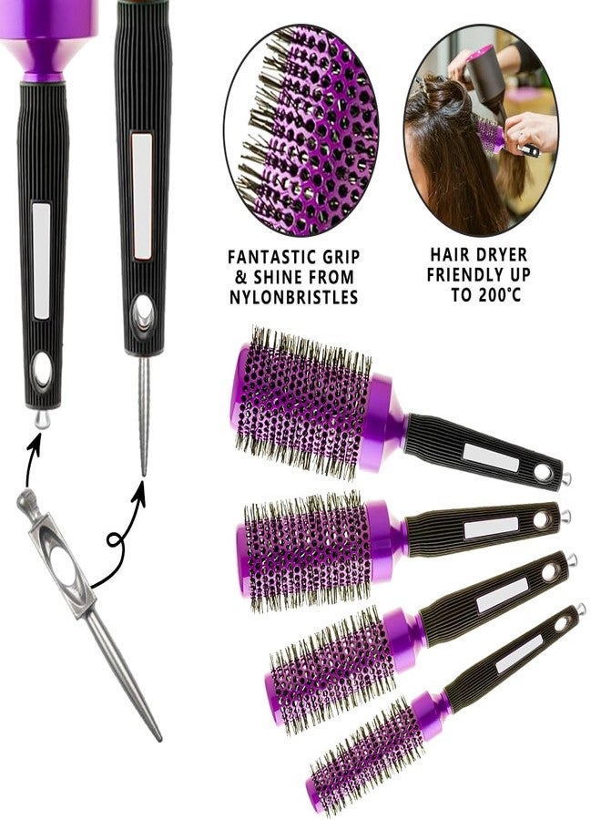 Aozzy 5pcs Blow-Drying Round Hair Brush Set - Ceramic, Boar Bristle Brush for Women - Thermal Barrel Brush Set, Styling & Roller Brush for Shiny, Smooth and Bouncy Hair - Image 4