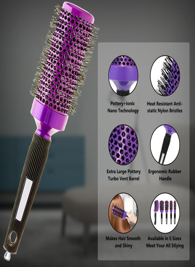 Aozzy 5pcs Blow-Drying Round Hair Brush Set - Ceramic, Boar Bristle Brush for Women - Thermal Barrel Brush Set, Styling & Roller Brush for Shiny, Smooth and Bouncy Hair - Image 2