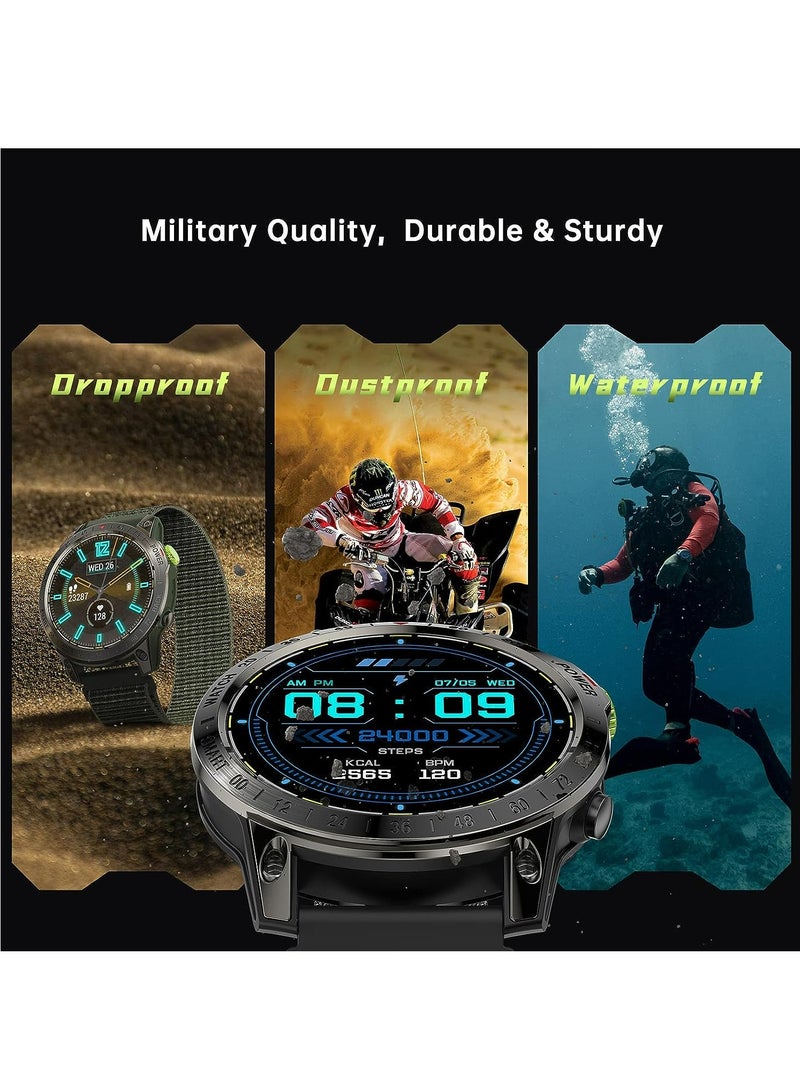RollsTimi  Military Smart Watch for Men, Bluetooth Call Blood Pressure Heart Rate Monitor Smartwatch Fitness Tracker IP68 Waterproof 1.45" Outdoor Sports Watch for Android iOS - Image 5