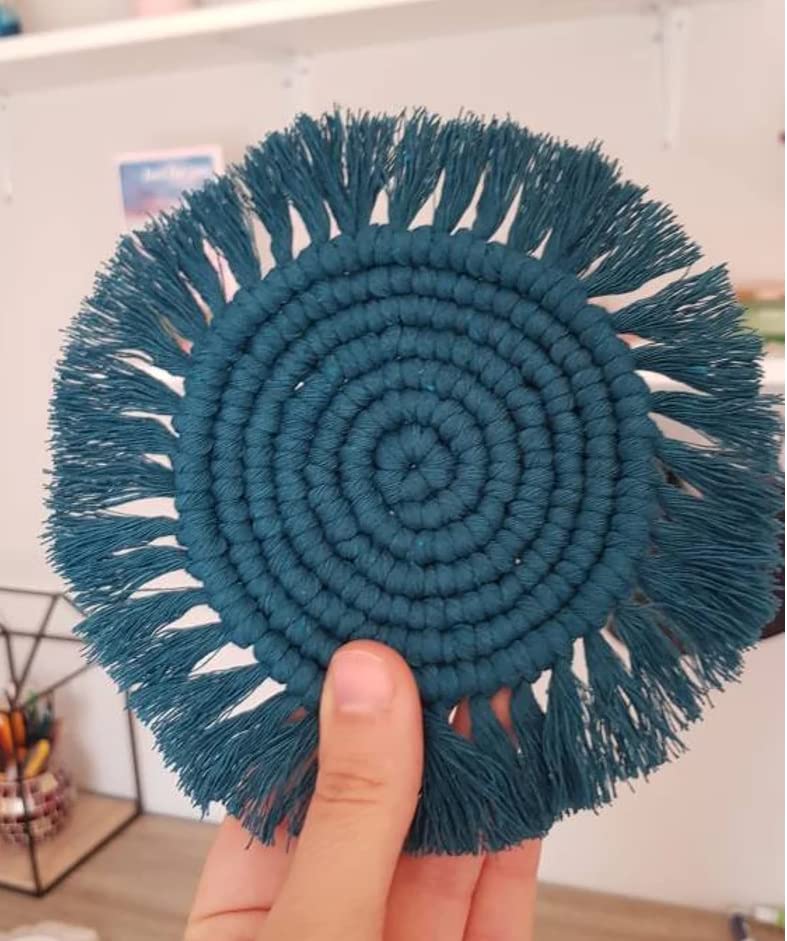 SILVERBILL Macrame Fringe Coaster Woven Coaster Soft Cotton Macrame Candle Mat Bohemian Table Decor Multi ColorSet of 4 - Image 3
