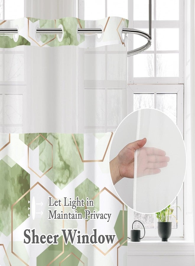 Litabel No Hook Long Sage Green Geometric Shower Curtain with Snap-in Fabric Liner Set - 72" x 80"(78"), Hotel Style with See Through Top Window, Waterproof Shower Curtain Set - Image 2