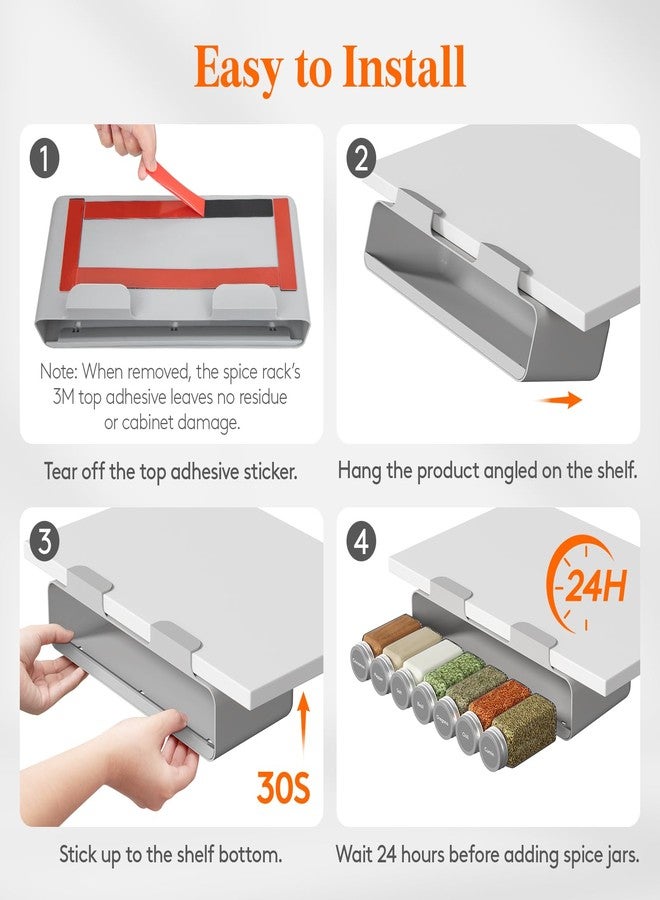 Lifewit Under Cabinet Spice Rack Organizer with 7 Jars, Lables, Under Shelf, Easy Refilling with Silicone Funnel,Seasoning Organizer for Kitchen Storage Solution, Gray - Image 5