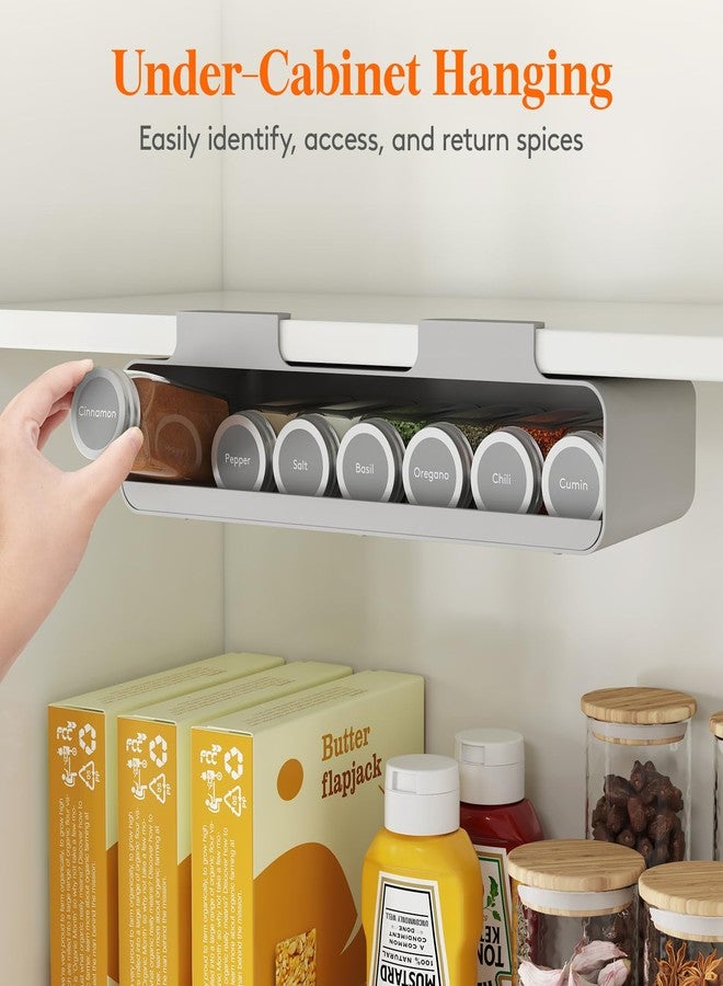 Lifewit Under Cabinet Spice Rack Organizer with 7 Jars, Lables, Under Shelf, Easy Refilling with Silicone Funnel,Seasoning Organizer for Kitchen Storage Solution, Gray - Image 3