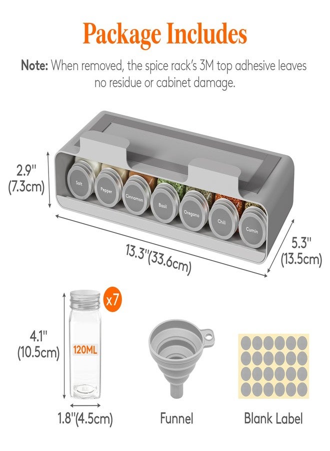 Lifewit Under Cabinet Spice Rack Organizer with 7 Jars, Lables, Under Shelf, Easy Refilling with Silicone Funnel,Seasoning Organizer for Kitchen Storage Solution, Gray - Image 2