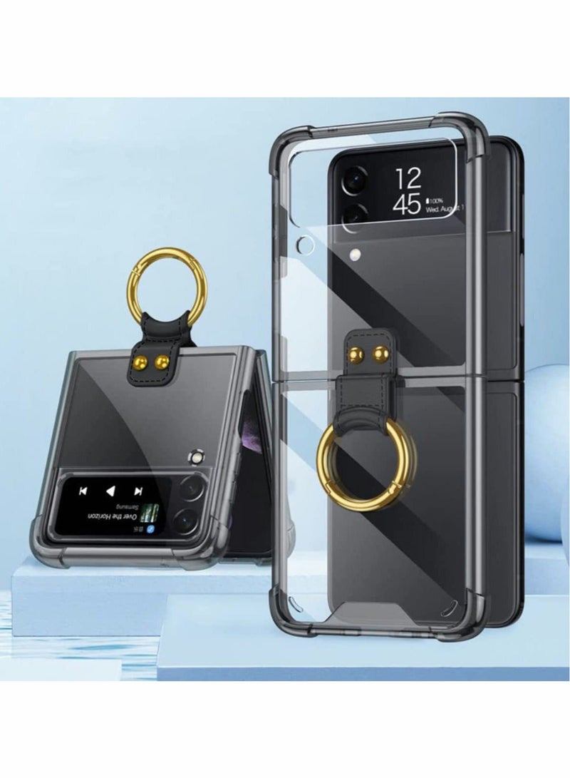 Captaintech Case for Samsung Z Flip 3 Case ，Ultra Thin PC Protective Cover with Ring kickstand Built-in Airbag Hybrid All-Inclusive Protector Case for Samsung Galaxy Z Flip 3 Cover (Black) - Image 1